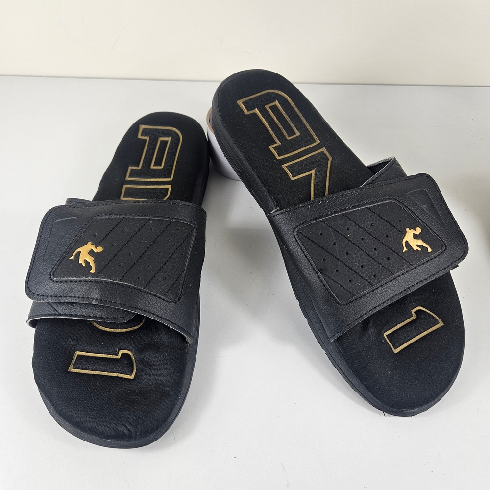 AND1 Baller 3.0 Slide Mens 13 Athletic Slide Sandals Black Gold Adjustable Strap